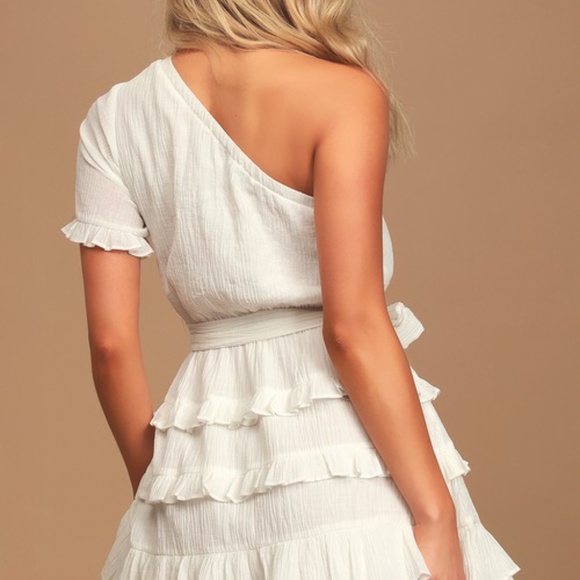 Lulus All the Love White One-Shoulder Tiered Ruffled Mini Dress MEDIUM - Picture 2 of 8